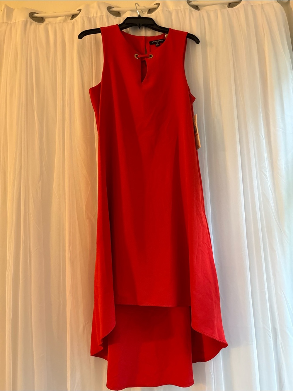 Sharagano Red High-Low Sleeveless Dress with Metal Eyelet